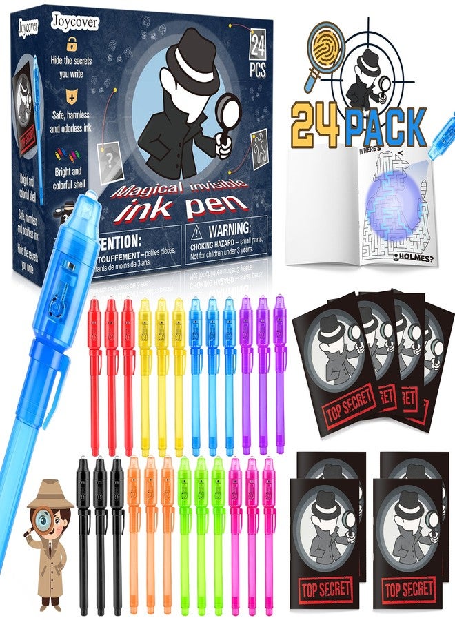 Joycover 24 PCS Invisible Ink Pen with UV Light for Kids, Spy Pens and Notebook，Birthday Party Favors for Kids 4-8, School Prize Goodie Bag Stuffers, UV Pen for Secret Message Escape Room - Image 1